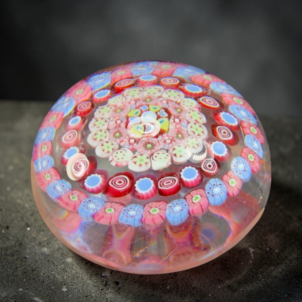 Baccarat Millefiori Art‎ Glass Paperweight Concentric Floral Murrine Pink RARE